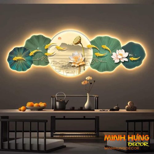 Tranh Led Cá Koi và Sen trắng TL012