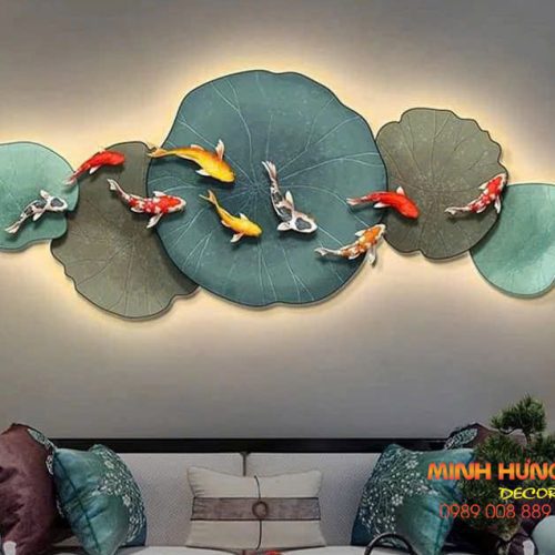 Tranh đèn led cá và lá sen K61096