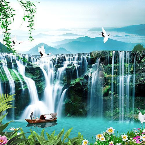 Tranh dán tường phong cảnh thác nước trong xanh
