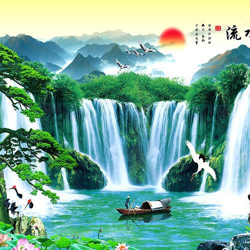 Tranh dán tường tùng hạc diên niên đẹp tuyệt vời