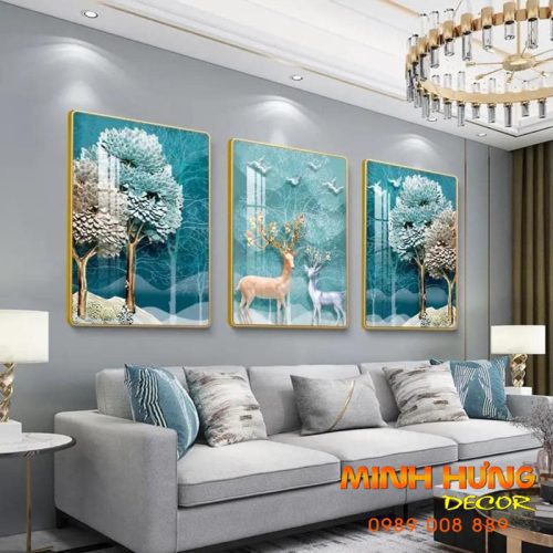 Tranh tráng gương 3D huơu trong rừng HD6011