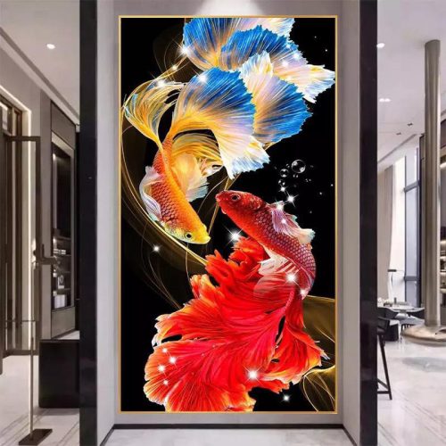 Tranh tráng gương 2 con cá koi MH001