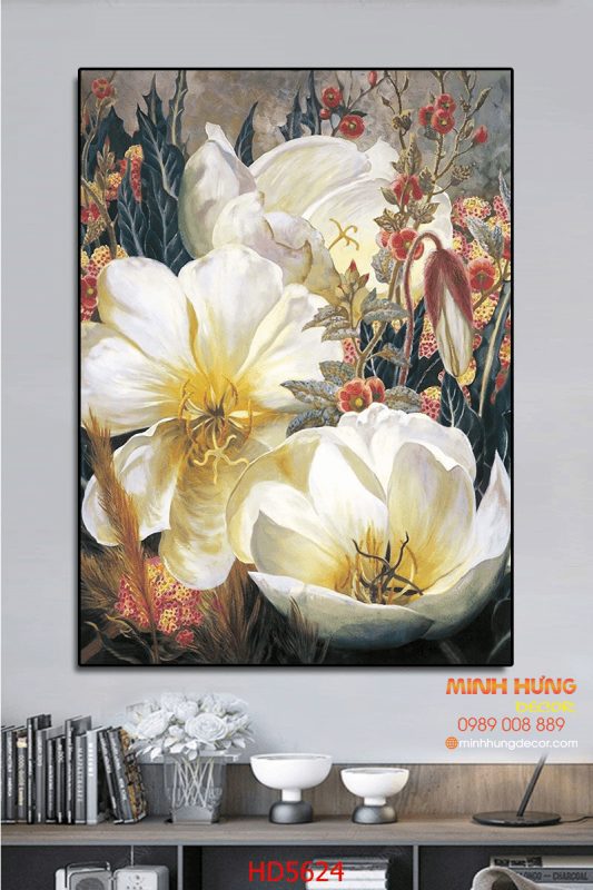 Tranh canvas hoa trắng nhẹ nhàng HD5624