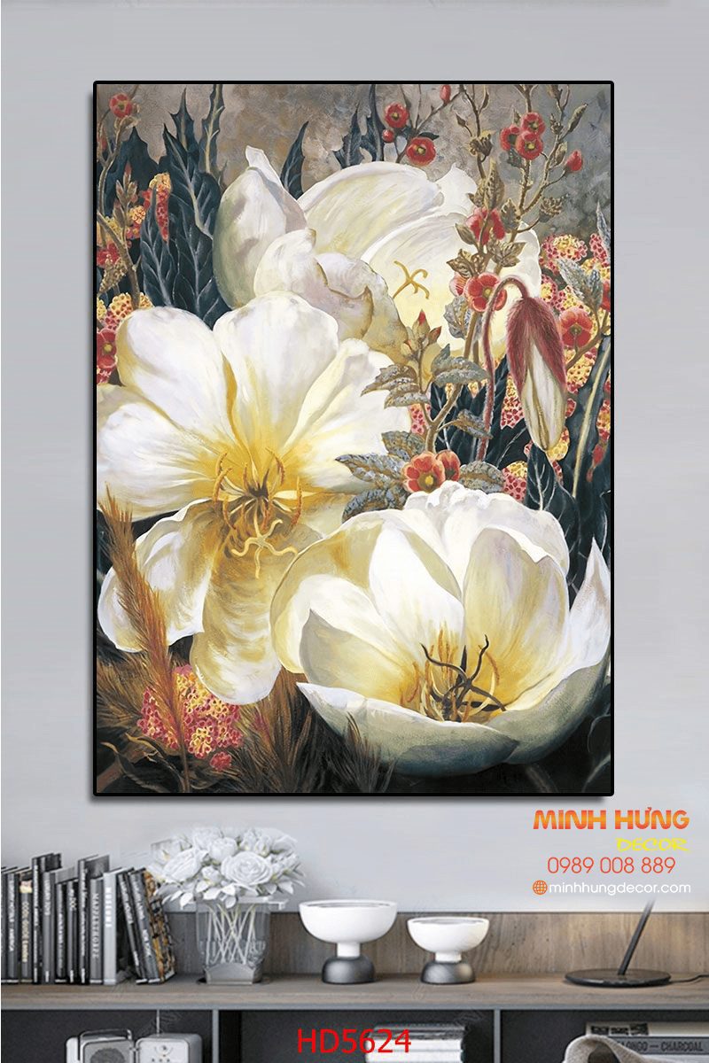 Tranh canvas hoa trắng nhẹ nhàng HD5624