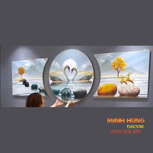 Tranh tráng gương phòng khách đôi thiên nga GB24060