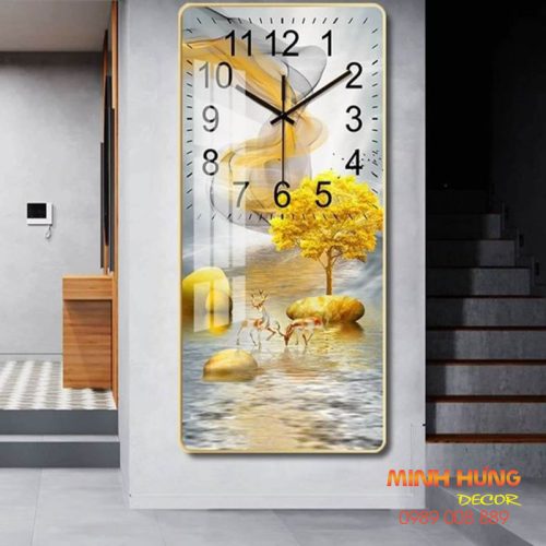 Tranh đồng hồ tráng gương nai vàng Q12245