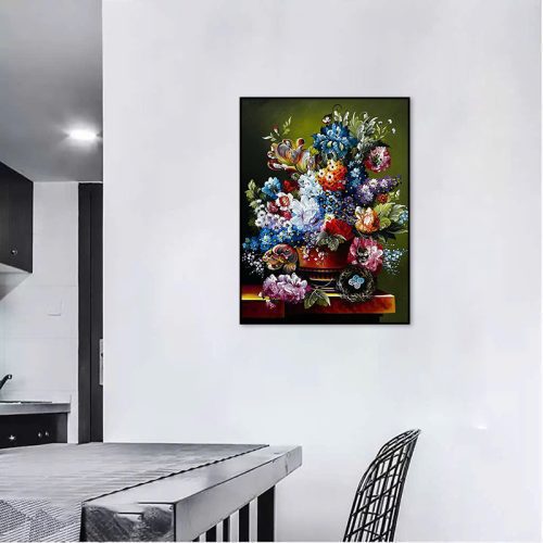 Tranh sơn dầu bình hoa đầy sắc màu TSD051
