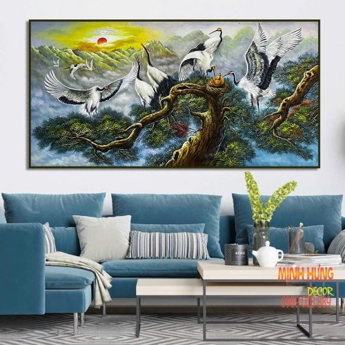 Tranh sơn dầu cò bay về tổ TSD020