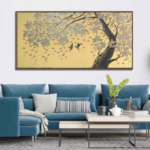 Tranh dán vàng đôi uyên ương dưới cây tuần lộc TSD019