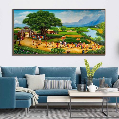 Tranh sơn dầu khuân kiệu về làng TSD041