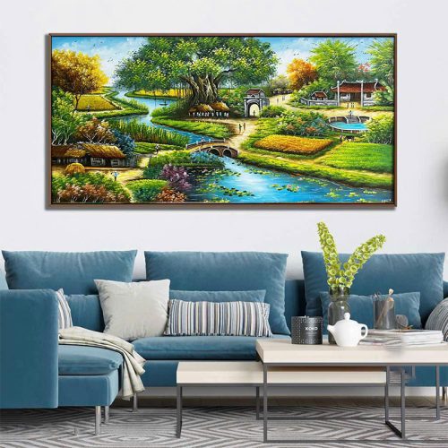 Tranh sơn dầu làng quê thanh bình TSD045