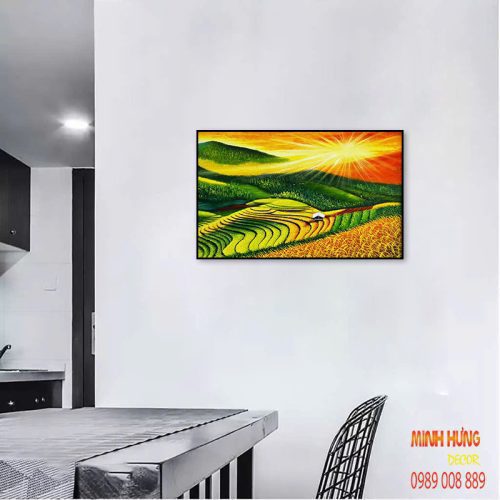 Tranh sơn dầu nắng sớm trên ruộng bậc thang TSD052