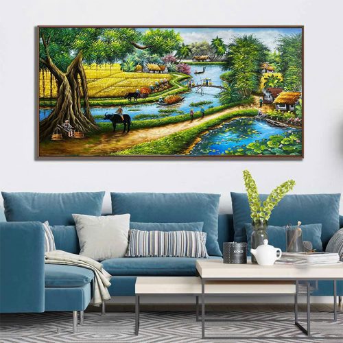 Tranh sơn dầu quê hương tươi đẹp TSD042