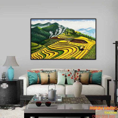 Tranh sơn dầu ruộng bậc thang mùa lúa chín TSD037