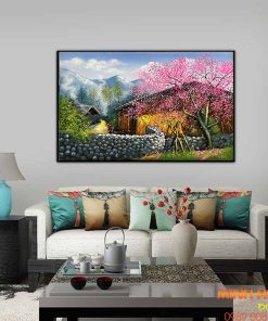 Tranh sơn dầu xuân về trên bản nhỏ TSD031