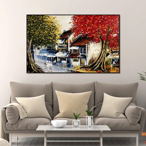 Tranh sơn dầu góc phố mùa thu TSD068
