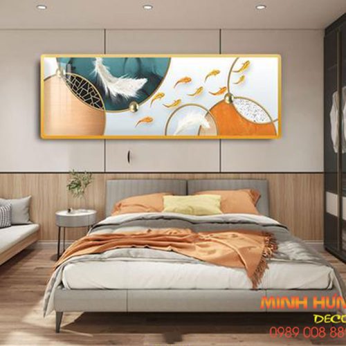 Tranh tráng gương đàn cá vàng và lông vũ TGH8013