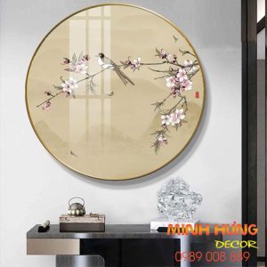 Tranh chim và hoa đào phong cách cổ điển TGH8196