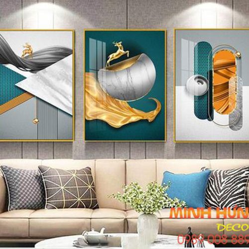 Tranh tráng gương hươu vàng và hình khối TGH8215