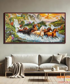 Tranh sơn dầu bát mã vượt thác TSD099