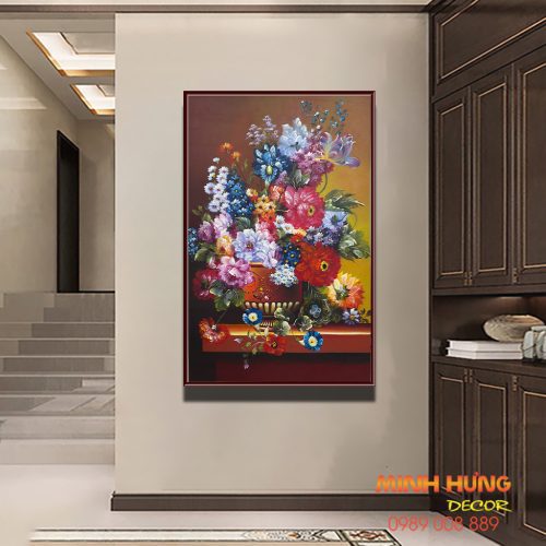 Tranh sơn dầu bình hoa mẫu đơn TSD110