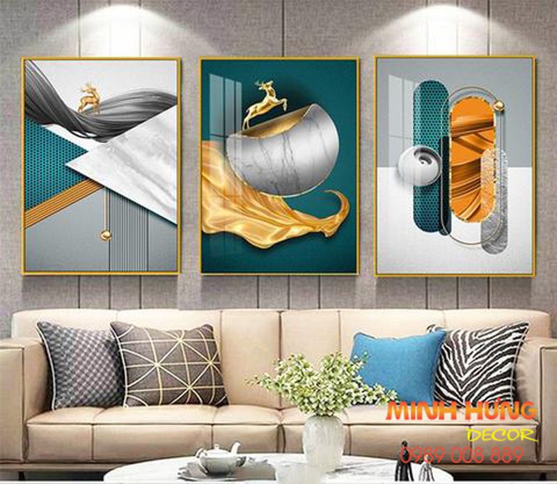 Tranh tráng gương huơu vàng và hình học TGH8248
