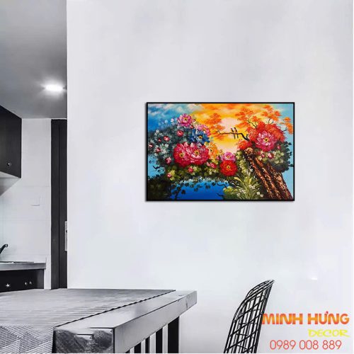 Tranh sơn dầu hoa mẫu đơn rực rỡ TSD101