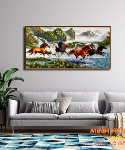 Tranh sơn dầu bát mã vượt thác TSD132