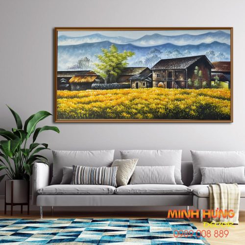 Tranh bản làng bình yên giữa sắc thu TSD130