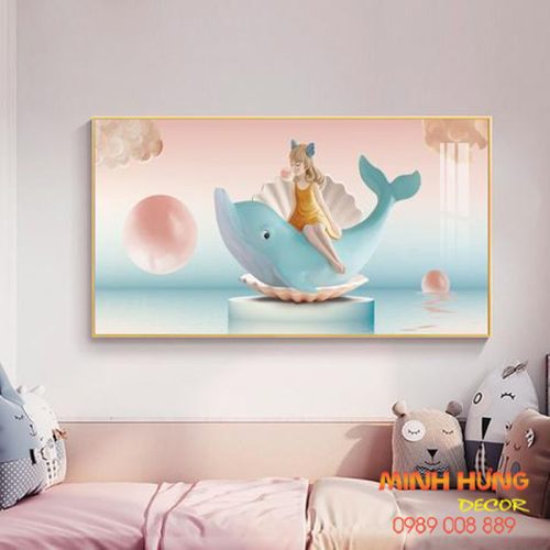 Tranh cô bé và cá heo thơ mộng TGH8352