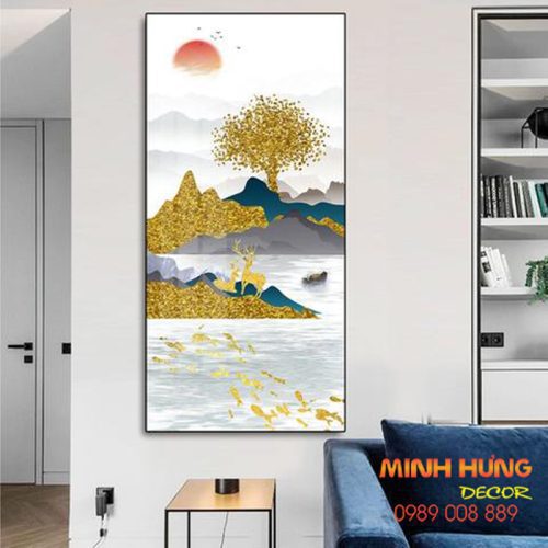 Tranh tráng gương bờ sông và hươu TGH8415