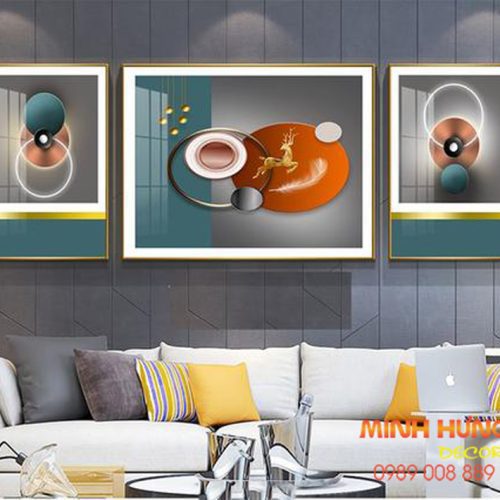 Tranh tráng gương hươu và hình khối TGH8456