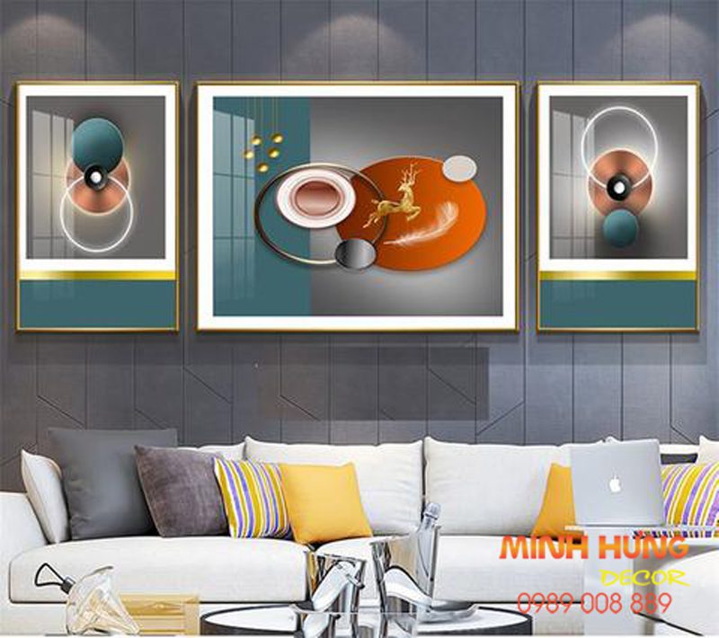 Tranh tráng gương hươu và hình khối TGH8456