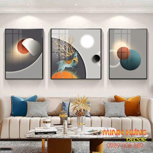 Tranh tráng gương hươu nhìn trăng TGH8466