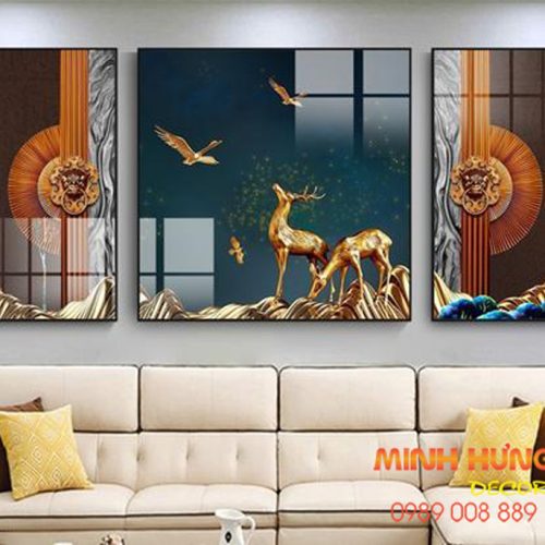 Tranh tráng gương huơu và chim TGH8469