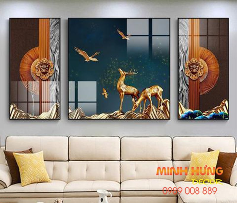 Tranh tráng gương huơu và chim TGH8469