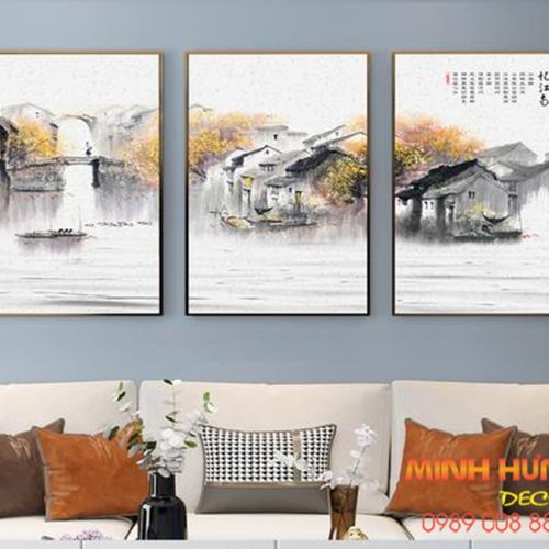 Tranh tráng gương phố cổ bên sông TGH8500
