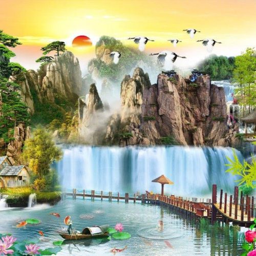 Tranh dán tường thủy mạc Á Đông FM_30616