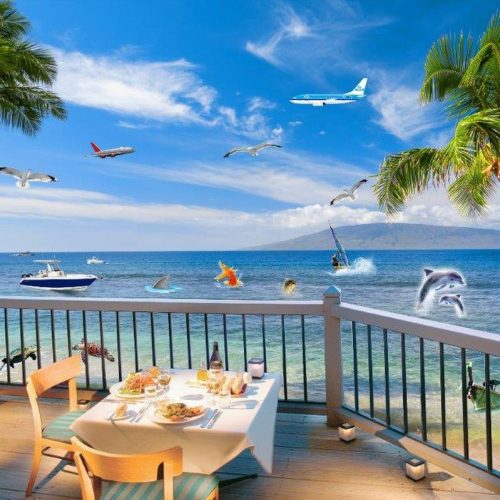 Tranh phong cảnh biển và cá heo FM_30394