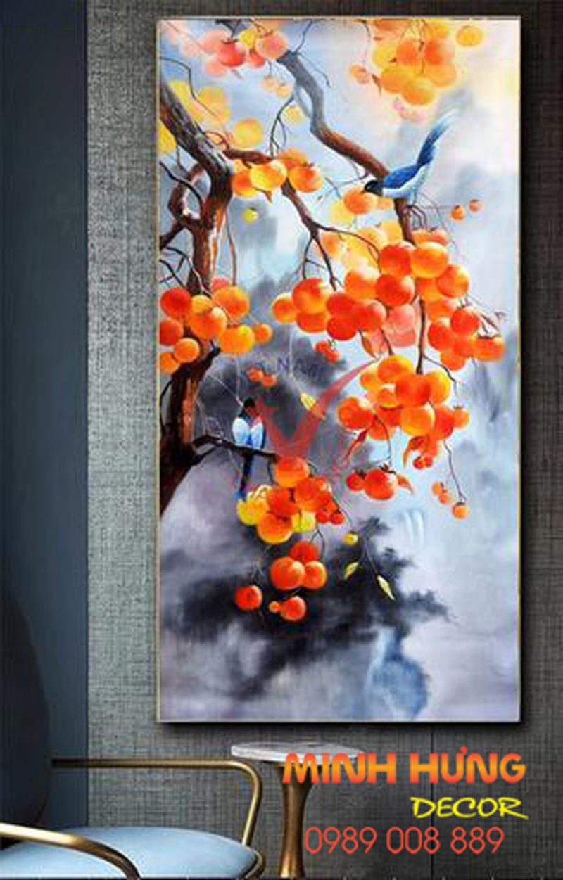 Tranh cây hồng và chim lam TGH8592