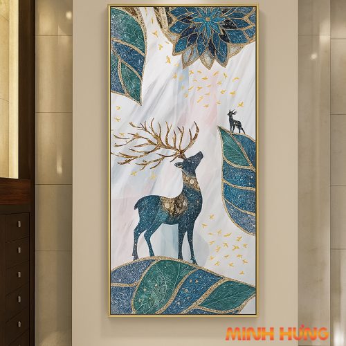 Tranh tráng gương hươu phong thủy TGH8609