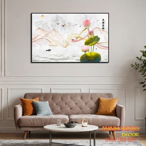 Tranh tráng gương phong cảnh hoa sen TGH8624