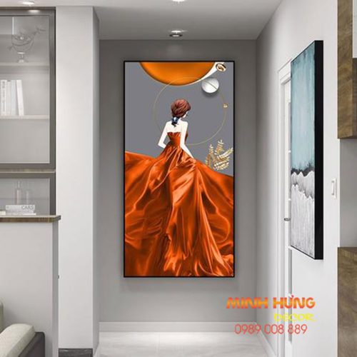Tranh tráng gương quý cô váy đỏ TGH8635