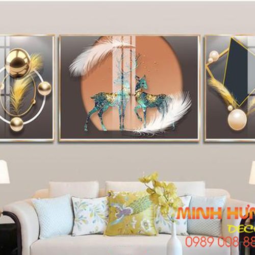 Tranh tráng gương hươu song hành TGH8638