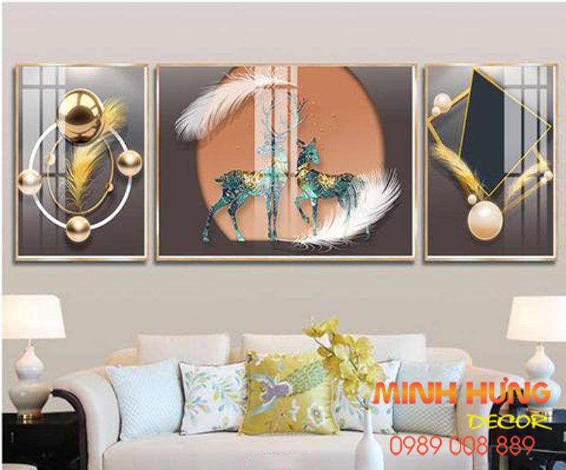 Tranh tráng gương hươu song hành TGH8638