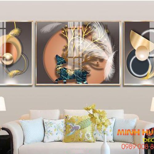Tranh tráng gương bóng hươu và lông vũ TGH8646
