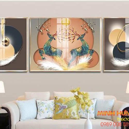 Tranh tráng gương song hươu khai lộc TGH8652