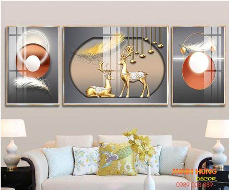 Tranh tráng gương hươu vàng tỏa sáng TGH8657