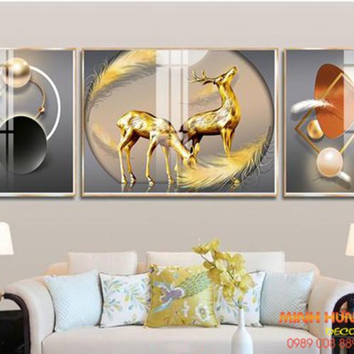 Tranh tráng gương hươu vàng nghệ thuật TGH8658