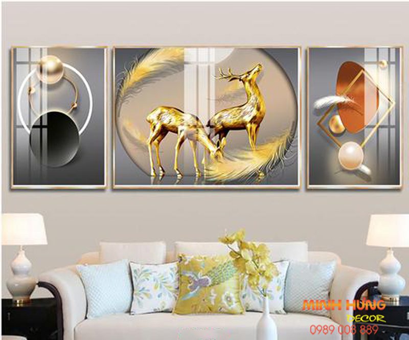 Tranh tráng gương hươu vàng nghệ thuật TGH8658